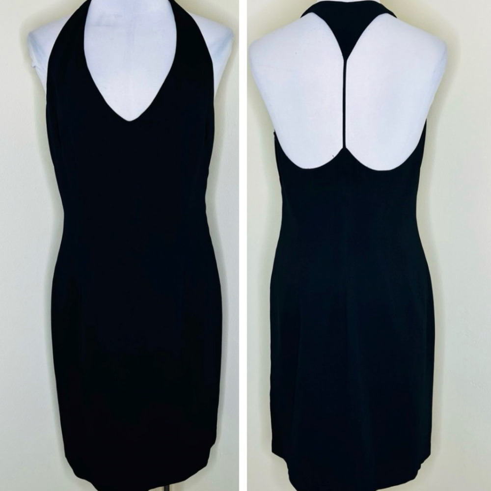 Y2K David Meister Sheath Dress 10 Womens V-Neck Halter T-Back Cocktail Vintage